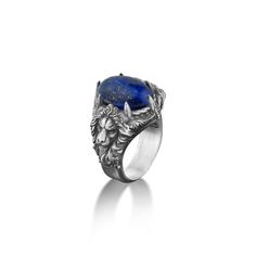 925 sterling silver oval lapis lazuli handmade ring for mens, One of a kind lion animal lapis ring, Zodiac sign leo ring with blue lapis This lovely gemstone ring is perfect for daily wear. It is crafted from fine 925K sterling silver and has the most intricate details that are sure to catch the eye of anyone who sees it. Handcrafted with love and joy, this ring will be with you for years to come, possibly even taking its place as a family heirloom for generations to come! With its detailed hand Luxury Lapis Lazuli Jewelry, Leo Ring, Zodiac Sign Leo, Zodiac Rings, Lion Ring, Lapis Lazuli Jewelry, Lapis Ring, Lapis Lazuli Ring, Blue Lapis