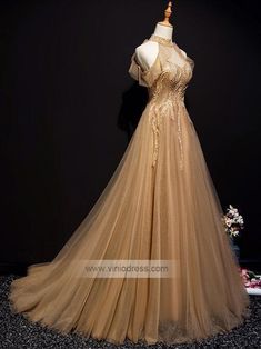 Prom Dresses Halter Neck, Prom Dresses Halter, Dresses Halter Neck, Champagne Dresses, Princess Outfit, Cheap Formal Dresses, Gold Prom, Halter Prom Dresses, Gold Prom Dresses