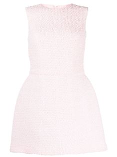 light pink tweed round neck concealed rear zip fastening sleeveless fitted waistline A-line skirt straight hem thigh-length Elegant Pink Sleeveless Tweed Dress, Chic Pink Sleeveless Tweed Dress, Elegant Pink Knee-length Tweed Dress, Pink Sleeveless Tweed Dress For Summer, Custom Wardrobe, Isabel Sanchis, Skirt Straight, Pink Tweed, Tweed Dress