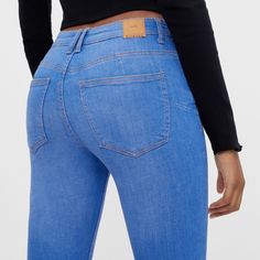 Eur 40, Mex 30 - Runs Small 87% Cotton 11% Polyester 2% Elastane Bershka Jeans, Push Up, Mid Rise, Jeans Size, Running, Women Shopping, Blue