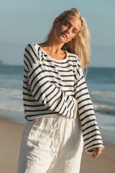 Experience timeless style with the Forever Coastal Knit Cotton Sweater. Crafted from 100% cotton, this sweater combines a classic silhouette with a coastal touch. Striped Cotton Summer Sweater, Relaxed Fit Long Sleeve Sweater For Beach, Cozy Cotton Pointelle Knit Sweater, Cotton Pointelle Knit Crew Neck Sweater, Cotton Pointelle Knit Long Sleeve Sweater, Classic Cotton Sweater With Pointelle Knit, Cotton Crew Neck Sweater With Pointelle Knit, Crew Neck Cotton Sweater With Pointelle Knit, Cotton Long Sleeve Pointelle Knit Sweater