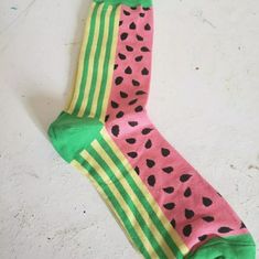 Funky Watermelon Socks. New Unworn. Size 8-13 Watermelon Socks, Neon Socks, Hosiery, Pink And Green, Watermelon, Pink Ladies, Women Accessories, Socks, Green