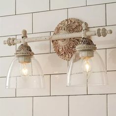 Vintage Ivory / Seedy Glass Paris Market Vanity Light - 2 Light French Country Bathroom Lighting, Vintage Bathroom Vanity, Paris Market, Paris Markets, French Country Bathroom, Bathroom Farmhouse Style, Acanthus Leaves, Country Bathroom, Bathroom Spa