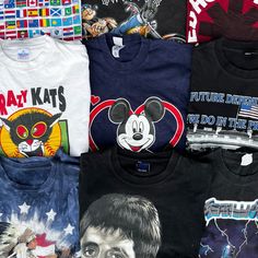 PLEASE READ! This bundle includes pre-loved vintage and vintage-style graphic tees from the 80s to 90s. Featuring printed or embroidered graphics, the mystery bundle may include both short-sleeve and long-sleeve options. Should you have a preference for true vintage, kindly let us know! We typically pick novelty animals/travel/cottage/cartoons/music/sports/holiday/biker etc., the 80s, 90s, and 00s. We will not send a plain T-shirt. If you have a style preference, please leave a note on your orde Vintage Short Sleeve T-shirt For Music Festivals, Vintage T-shirt With Sublimation Print For Streetwear, Vintage Sublimation Print T-shirt For Streetwear, Vintage Pre-shrunk T-shirt For Concert, Y2k Graphic Print Tops For Fan Merchandise, Vintage Letter Print T-shirt For Music Festivals, Vintage T-shirt For Music Festivals With Screen Print, 90s Letter Print Tops For Music Festivals, Vintage Letter Print T-shirt For Festivals