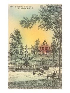 an old postcard shows the boston common fountain