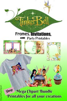 an advertisement for tinkerbell's birthday party with pictures of tinkerbells and