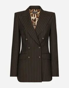 Dolce & Gabbana Pinstripe Double Breast Blazer - Black,white | Editorialist Elegant Striped Blazer With Pockets, Elegant Striped Outerwear With Pockets, Black Blazers, Blazers For Women, Outerwear Women, Stripe Print, Flap Pocket, Welt Pocket, Double Breasted