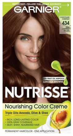 Garnier Nutrisse Permanent Nourishing Color, Deep Chestnut Brown [434] Brown Hair Color Chart, Chestnut Brown Hair, Chestnut Hair, Chestnut Hair Color, Diy Hair Color, Hair Color Chart, Home Remedies For Hair, Permanent Hair Dye, Peinados Fáciles Para Cabello Corto