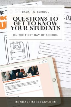 the back to school guide for students with text overlay that reads, questions to get to know your students on the first day of school