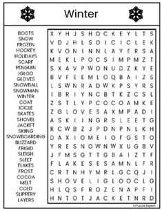 the winter word search is shown in black and white