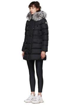 Moncler: Black Down & Fur Aprhoti Coat | SSENSE Designer Shearling Outerwear With Faux Fur Lining, Luxury Shearling Outerwear With Padded Collar, Luxury Parka With Faux Fur Trim, Designer Winter Outerwear With Faux Fur Lining, Luxury Outerwear With Faux Fur Trim For Cold Weather, Luxury Faux Fur Trim Outerwear For Cold Weather, Luxury Hooded Shearling Outerwear, Designer Long Sleeve Outerwear With Faux Fur Trim, Designer Fitted Outerwear With Faux Fur Lining