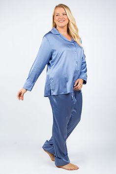 Drift off to dreamland in the luxury of whisper-light silk pajamas made with classic menswear influences. Light Silk, Silk Pajama, Classic Menswear, Silk Pajama Set, Silk Pajamas, Pajama Set, Plus Size Outfits, Pink Blue, Pajamas