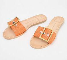 Understated yet elevated, this minimal slide sandal gets dressed up with an oversized buckle. Be sure to add these to your beach bag before your next vacay. From Dolce Vita. Chic Beach Sandals With Adjustable Strap, Chic Sandals With Tang Buckle For Vacation, Beach Slides With Tang Buckle, Casual Vacation Sandals With Tang Buckle, Casual Sandals With Tang Buckle For Vacation, Chic Orange Sandals With Buckle Closure, Flat Sandals With Tang Buckle For Beach, Trendy Summer Sandals With Tang Buckle, Flat Beach Sandals With Tang Buckle