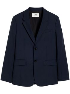 navy blue wool front button fastening two side flap pockets chest welt pocket notched lapels Navy Blazers, City Shorts, Navy Blue Blazer, Blazer Blue, Tuxedo Suit, Ami Paris, Balenciaga Triple S, Summer Beach Wear, Blue Wool