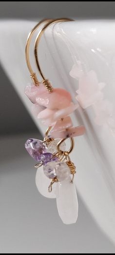 Pink Opal Earrings, Herkimer Diamond Earrings, Blush Earrings, Metaphysical Gifts, Opal Moonstone, Crystal Goddess, April Birthstone Jewelry, Boho Crystal, Goddess Energy