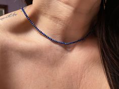 Lapis Lazuli Beaded Choker Necklace / Sterling Silver Blue Lapis Lazuli Necklace / Summer Beaded Necklace / Trendy Summer Beaded Necklace FREE SHIPPINGWITHIN THE USA BEADED LAPIS LAZULI 3.0 MM CHOKER NECKLACE IS STRUNG ON A TWISTED WIRE CABLE WITH AN ADJUSTABLE STERLING SILVER CHAIN AND STERLING SILVER LOBSTER LOCK SYSTEM . EACH NECKLACE IS CUSTOM MADE FOR EACH CUSTOMER SO PLEASE SPECIFY THE LENGTH THAT YOU WOULD LIKE IT TO BE. I ALSO ADD A 1.5 INCH STERLING SILVER ADJUSTABLE CHAIN TO THE LENGTH Adjustable Single Strand Lapis Lazuli Beaded Necklace, Blue Beaded Necklaces With Tiny Beads For Party, Blue Beaded Necklace With Tiny Beads For Party, Blue Lapis Lazuli Crystal Necklaces With Round Beads, Blue Lapis Lazuli Round Beads Crystal Necklace, Blue Beaded Necklace For Party, Blue Party Beaded Necklace With Tiny Beads, Blue Gemstone Beads Choker Necklace, Blue Lapis Lazuli Crystal Necklaces With Faceted Beads