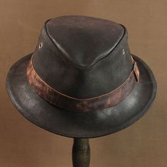 Handcrafted Leather Trilby Hat TRL-22 Men's Vintage Style Headwear - Etsy Adjustable Leather Fedora With Short Brim, Casual Leather Fedora With Short Brim, Rugged Leather Hat Bands, Fitted Leather Fedora Hat, Distressed Brown Leather Fedora Hat, Leather Fedora For Rodeo With Short Brim, Fitted Brown Leather Fedora, Distressed Brown Leather Fedora, Rustic Leather Fedora With Adjustable Fit