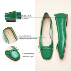 ▼Description Embodying style and practicality, our ballet flats boast a slim bowknot upon the toe and cushioned insole. This combination ensures that you make a fashionable statement and walk with confidence and stability. ◄Details ‧ Upper: Vegan Leather‧ Lining: Soft Lambskin‧ Memory Foam Pad‧ Sole: Rubber‧ Square Toe‧ Slip-on Closure‧ Back Paddles Included‧ Knot DecorationDimensions‧ Heel Height: 1.5 cm & comes with a set of heel grips ◄Size & Fit ‧ True to size ◄Shipping Information Free stan Casual Slip-on Ballet Flats With Bow, Casual Bow Ballet Flats, Slip-on Flats With Bow, Casual Ballet Flats With Bow, Round Toe Ballet Flats With Bow, Green Round Toe Ballet Flats, Green Flats With Branded Insole, Summer Workwear Flats With Bow, Green Ballet Flats With Flat Heel