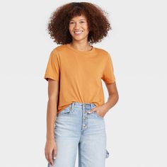 Women’s Short Sleeve Mango Orange T-Shirt 8/22 Best In Tees, Tanks & More Thanks To @Washedup_jadee_! Casual Orange T-shirt For Everyday, Brown Cotton T-shirt, Orange Relaxed Fit Tops, Orange T Shirt, Orange T Shirts, Weekend Wardrobe, Universal Thread, Everyday Wardrobe, Trendy Tops