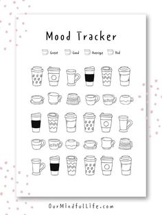 a poster with coffee cups and the words mood tracker