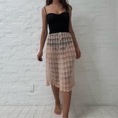 Very Pale Light Pink Knit Sheer Skirt With Scalloped Hemline. Size Is Super Versatile. Can Fit Xs-Xl. Has A Drawstring Waist. Fabric Is Stretchy And Lightweight Acrylic. Never Worn. Waist Up To 38” Hip Up To 70” Length 25” Crochet Flowy Skirt, Flowy Skirt Pattern, Sheer Skirt, Pink Knit, Hip Ups, Flowy Skirt, Knit Skirt, Skirt Pattern, Vintage Skirt