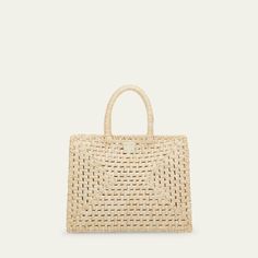 Ferragamo "The Studio" top handle bag in raffia-like cotton  Rolled top handles Open top with golden Gancini slider clasp closure  Interior, removable zip pouch bag  Feet protect bottom of bag  Approx. 9.4"H x 11.4"W x 5.7"D Made in Italy Eco-friendly Straw Bag For Shopping With Top Carry Handle, Luxury Rectangular Straw Bags, Luxury Rectangular Straw Bag With Handles, Rectangular Tan Straw Bag With Leather Handles, Luxury Rectangular Straw Bag With Top Carry Handle, White Straw Bag With Top Handle, Tan Straw Bag With Double Handle, Luxury Woven Top Handle Straw Bag, Luxury Woven Straw Bag With Top Handle