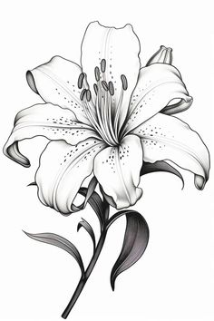 a drawing of a white lily on a white background