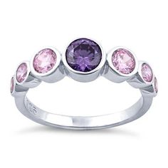 Top of ring height: 6.2mm

Band width: 2.6mm

Shank width: 2.2mm



Stone material: pink & purple cubic zirconia

Center stone size: 5mm

Stone shape: round

Center stone carat weight: 0.46 ct.

Total number of CZ stones: 7

Stone setting: bezel setting



Metal: 925 sterling silver

Plating: rhodium plated

Finish: high polish Pink Multi-stone Amethyst Ring, Pink Cubic Zirconia Diamond Ring, Round Cut, Pink Cubic Zirconia Diamond Ring Round Cut, Pink Cubic Zirconia Diamond Ring, Pink Multi-stone Diamond Ring, Pink Multi-stone Round Sapphire Ring, Pink Sapphire Ring With Cubic Zirconia Center Stone, Purple Pink Sapphire Rings With Brilliant Cut, Pink Multi-stone Sapphire Promise Ring