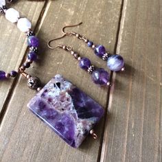 Earrings Stone, Purple Fluorite, Stone Dangle Earrings, Titanium Earrings, Necklace Purple, Gold Headband, Set Earrings, Wood Necklace, Amethyst Necklace