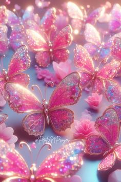 many pink butterflies with glitter on them