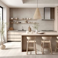 the kitchen is clean and ready to be used for cooking or eating, while also being used as a dining area