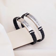 Personalized Leather Bracelet,Engraved Men's Name Bracelet,Custom Text Bracelet for Men,3rd Anniversary Gift for Husband,Dad,Men's Bracelet ✺ Shop Link:(Click here to see more gift you want,There is always one you are satisfied with) https://www.etsy.com/au/shop/DesignNecklace99?ref=seller-platform-mcnav ✺ Best Gift This Keyring with birth flower is the best gift for your favorite person on Christmas, Thanksgiving, anniversaries, birthdays, Mother's Day, Father's Day. ✺ Details Material: Steel & Engraved Black Bracelets For Anniversary, Adjustable Engraved Stainless Steel Braided Bracelets, Silver Engraved Leather Bracelet For Father's Day, Silver Engraved Leather Bracelets For Father's Day, Father's Day Engraved Silver Leather Bracelet, Adjustable Engraved Wristband Bracelet, Father's Day Adjustable Engraved Braided Bracelets, Father's Day Engraved Adjustable Braided Bracelets, Adjustable Engraved Leather Bracelet For Anniversary