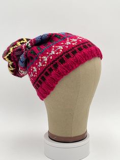 This listing is for a beautiful one-of-a-kind, hand-knit Fair-Isle style hat, size Adult.  It is made from an assortment of high-quality wool, acrylic, cotton and/or nylon worsted-weight yarns from Cascade, Berocco, Lambspride and other quality American and European spinners. Colors are chosen from a stock of over 50 different colors, resulting in a complex combination of color shades and patterns. Each hat is hand-knit using American size 6 (ribbing) and 7 (body) circular needles, resulting in Warm Adjustable Beanie One Size, Warm Adjustable Wool Hat, Winter Hand Knitted Fitted Hat, Warm Acrylic Bonnet, One Size Fits Most, Cold Weather One Size Bonnet Beanie, Adjustable Knit Cap, Warm Acrylic Bonnet One Size Fits Most, Warm Acrylic Bonnet One Size, Warm Acrylic Bonnet