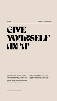 Give Yourself An 'A' Motivational Beige Quote College Motivation, Minimalist Inspiration, Quote Poster, Magic Words