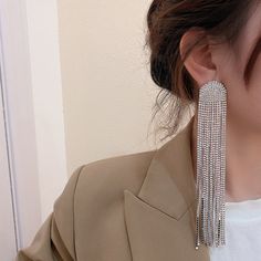 Material: Alloy Color: Silver Needle. Gold, Silver Needle. Silver Fashion Element: Tassel Style: Korean Korean Style Dangle Earrings Wedding, Bride Tiara, Long Tassel Earrings, Tassels Fashion, Hair Jewelry Wedding, Trendy Earrings, Crystal Drop Earrings, Crystal Drop, Rhinestone Earrings