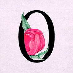 the letter q has a pink flower on it