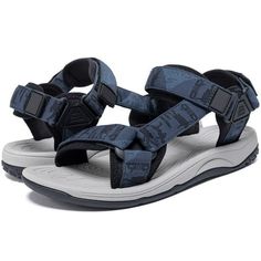 OutPro sport sandal features a cushioned EVA midsole that provides superior support and shock absorption with every step. The men's hiking sandals feature a textured rubber outsole that ensures excellent wear resistance so you can tackle rough terrain with great traction and security. Designed with durable yet soft jacquard webbing for a comfortable fit that adapts to different foot shapes. Open-toe sandals feature quick-drying webbing to allow you to have fun and stay cool in warmer weather. Simple walking sandals are perfect for any indoor and outdoor activities such as hiking, water sports, walking on the beach, daily walks, etc.The ergonomic arch support relieves the pressure on the soles of the feet and the discomfort of long walks. Size: 8.  Color: Blue.  Gender: male.  Age Group: ad Casual Durable Sport Sandals For Outdoor, Functional Blue Sport Sandals For Summer, Lightweight Non-slip Sport Sandals For Outdoor Activities, Lightweight Cushioned Sport Sandals For Outdoor, Durable Sport Sandals For Summer Outdoor Activities, Breathable Synthetic Sport Sandals For Outdoor, Lightweight Breathable Sandals For Outdoor Activities, Sporty Blue Sandals For Outdoor Activities, Adjustable Breathable Sandals For Outdoor