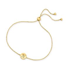 Ross-Simons - Plain - 14kt Yellow Gold Disc Bolo Bracelet. RS Pure. Modern designs that complete your outfit and complement your personality. Complete your dainty bracelet stack with our stylish bolo bracelet! Handcrafted in 14kt yellow gold. Cable chain adjusts to fit most wrists. 14kt yellow gold disc bolo bracelet. Elegant Adjustable Gold Bracelet For Mother's Day, Yellow Gold Mother's Day Bracelets, Yellow Gold Mother's Day Bracelet, Elegant Mother's Day Bracelet With Engraving, Mother's Day Yellow Gold Name Bracelet, Adjustable Sterling Silver Name Bracelet In Yellow Gold, Adjustable Yellow Gold Bracelet For Mother's Day, Elegant Gold Name Bracelet With Hallmark, Elegant Adjustable Personalized Gold Bracelet