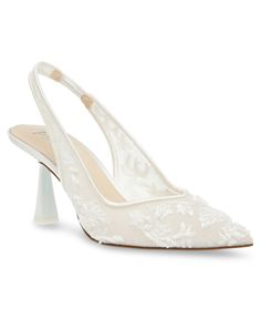 a pair of white shoes with lace on the heel and an open - toed sling