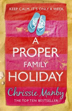 a pink towel with blue shoes on it and the words, a proper family holiday