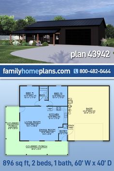 two story house plan with 2 car garage and attached living room, 3 bedroom apartment