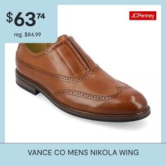 Introducing the Nikola slip-on oxford from Vance Co., a perfect blend of style and comfort with its 1-inch flat heel, slip-on silhouette, and wingtip toe design. Crafted from faux leather with this style offers a sophisticated and versatile option for various occasions. The faux leather lining, 6 mm tru comfort foam footbed, and rubber outer sole ensure both style and comfort, making the Nikola a trendy and practical addition to your footwear collection.Features: ComfortClosure Type: Slip-OnFoo… Spring Business Casual Wingtip Slip-ons, Spring Wingtip Slip-on Dress Shoes, Spring Slip-on Oxford Dress Shoes, Spring Wingtip Slip-ons With Leather Sole, Wingtip Slip-ons With Brogue Detailing For Office, Office Wingtip Slip-ons With Brogue Detailing, Office Slip-ons With Brogue Detailing And Wingtip Shape, Wingtip Slip-ons With Removable Insole, Oxford Shoes Brown