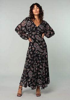 Women's Black Floral Bohemian Volume Sleeve Maxi Dress | LOVESTITCH Perfect Wedding Guest Dress, Maxi Dress With Long Sleeves, Chic Cocktail Dress, Floral Chiffon Maxi Dress, Chiffon Floral, Evening Gowns Elegant, Dress With Long Sleeves, Sleeve Maxi Dress, Summer Style Casual