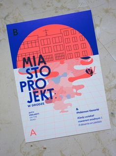 a poster with the words mia sto pro jekt written in blue and red