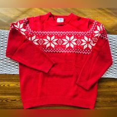 New Without Tags! Never Worn Old Navy - Men’s Xxl Red Crewneck Sweater W/ Snowflake Pattern. Red Fair Isle Crew Neck Top, Red Fair Isle Pattern Crew Neck Top, Casual Red Fair Isle Pattern Tops, Red Nordic Sweater With Crew Neck, Red Nordic Crew Neck Sweater, Red Crewneck, Old Navy Men, Snowflake Pattern, Navy Sweaters