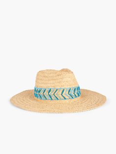 A stylish addition to your accessory collection. Protect yourself from the sun's rays with an always-in-style paper straw hat. In travel-ready raffia with embroidered . Features Gift box/Gift wrap not available for this item Imported Fit: One Size with Adjustable Headsize Material: 100% Straw Raffia Braid | Embroidered Raffia Straw Rancher Hat Talbots Vacation Straw Hat With Woven Details, Woven Toquilla Straw Sun Hat For Vacation, Vacation Woven Toquilla Straw Sun Hat, Bohemian Travel Straw Hat Made Of Paper, Summer Blue Straw Travel Hat, Natural Woven Hat For Vacation, Bohemian Paper Straw Hat For Travel, Summer Travel Blue Straw Hat, Coastal Woven Straw Hat For Vacation