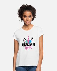 'Unicorn Girl - Unicorn Girl T Shirt, Mug, Sticker' Women's Loose Fit T-Shirt | Spreadshirt Mug Sticker, Unicorn Fashion, T Shirt Painting, Unicorn Girl, Unicorn Tshirt, Unicorn Lover, Girl T Shirt, Girls Tshirts, Tshirt Print