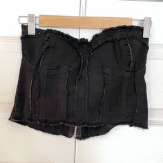 Black Denim Cropped Top. Corset Style. With Zipper In The Back. Nasty Gal Size 6 Brand New Without Tags. I Accept Offers Trendy Black Denim Top For Spring, Black Tops With Frayed Hem For Spring, Black Tops With Frayed Hem For Summer, Black Top With Frayed Hem For Summer, Black Denim Top For Summer, Trendy Black Cotton Denim Top, Black Fitted Casual Denim Top, Fitted Black Denim Top Casual Style, Fitted Black Casual Denim Top