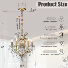 the chandelier is shown with measurements for each item in this image, and it's size