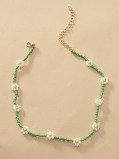 Color: Green Gender: Women Material: Metallic Quantity: 1 piece Details: Flowers, Pearls Type: Chokers IN Length 14.2-16.9 This data was obtained from manually measuring the product, it may be off by 1-2 CM. Kalung Manik-manik, Pola Manik, Výtvarné Reference, Gelang Manik-manik, Diy Collier, Beaded Jewelry Necklaces, Indie Jewelry, Beaded Necklace Designs, Pola Gelang